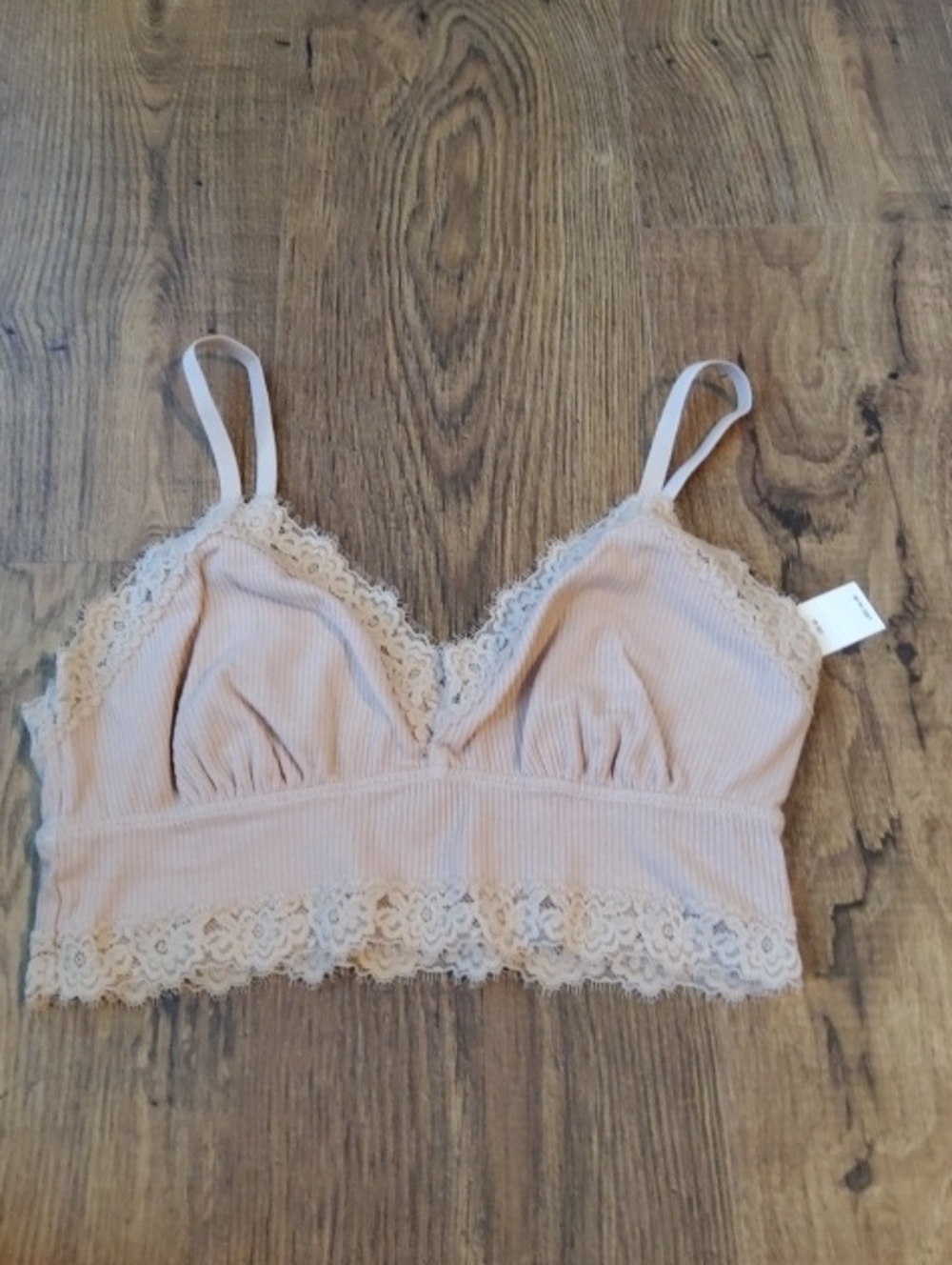 aerie Lace-Trim Ribbed Bralette in Blush Pink Medium NWT
